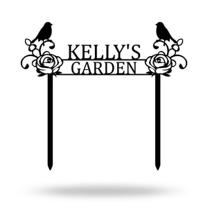 Personalized Flower Bird Name Metal Garden Sign