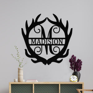 Custom Deer Antler Monogram Name Metal Sign For Living Room Decor