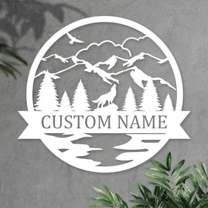 Wolf and Forest Metal Name Sign, Best Metal Wall Art For Home Decor